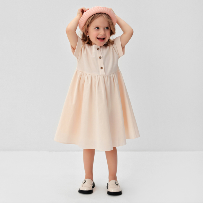 Платье для девочки MINAKU: Cotton Collection, бежевое, рост 152 см