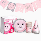 Посуда бумажная одноразовая «Кошечка», 6 тарелок, 6 стаканов, 6 колпаков, гирлянда - Фото 2