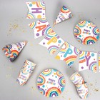 Набор бумажной посуды Happy Birthday, 6 тарелок, 6 стаканов, 6 колпаков - фото 41996809