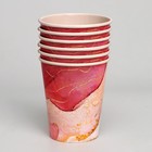 Набор бумажной посуды «Розовый мрамор», 6 тарелок, 6 стаканов - фото 24533311