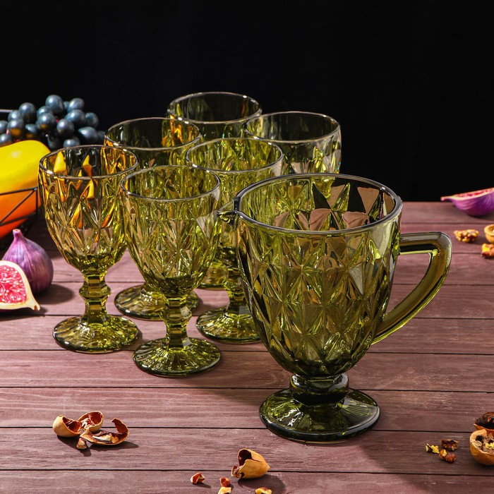 Набор для напитков из стекла «Круиз», 7 предметов: кувшин 1,1 л, 6 бокалов 300 мл, цвет зелёный - Фото 1