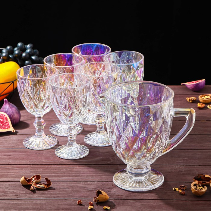 Набор для напитков из стекла «Круиз», 7 предметов: кувшин 1,1 л, 6 бокалов 300 мл, цвет перламутровый - Фото 1