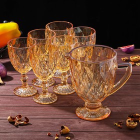 Набор для напитков из стекла «Круиз», 7 предметов: кувшин 1,1 л, 6 бокалов 300 мл, цвет золотой