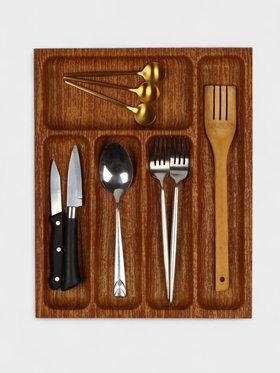 Лоток для столовых приборов в ящик BARONESS «Вуди», 36×29×5 см, 5 отделений, пластик, коричневый