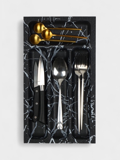 Лоток для столовых приборов BARONESS «Пегас», 36×20×5 см, 4 отделения, пластик, чёрная