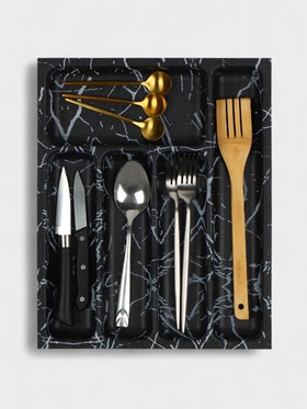 Лоток для столовых приборов в ящик BARONESS «Пегас», 36×29×5 см, 5 отделений, пластик, чёрный