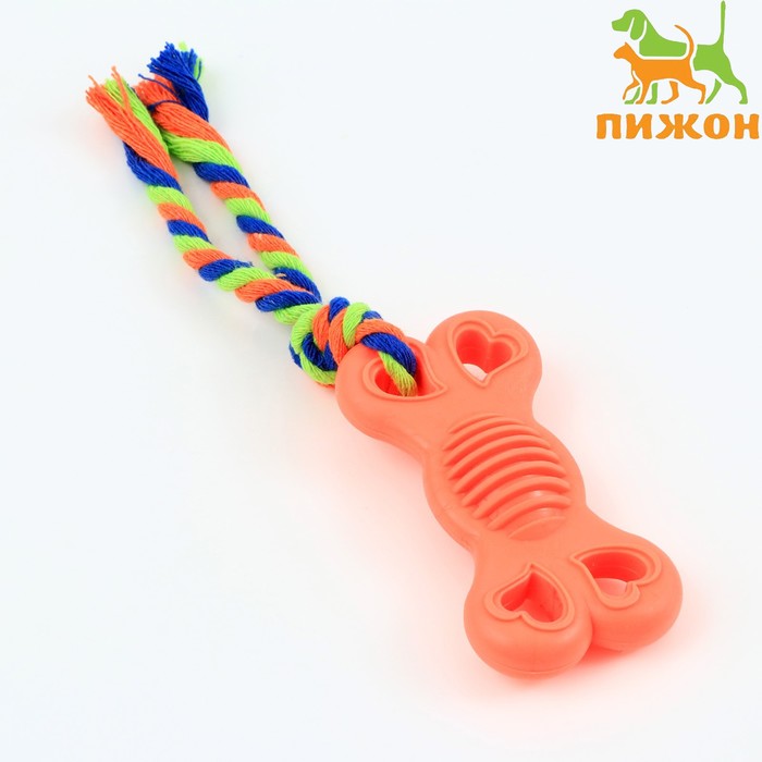 Игрушка жевательная с канатом "Косточка на привязи", 9,5 см, розовая - Фото 1