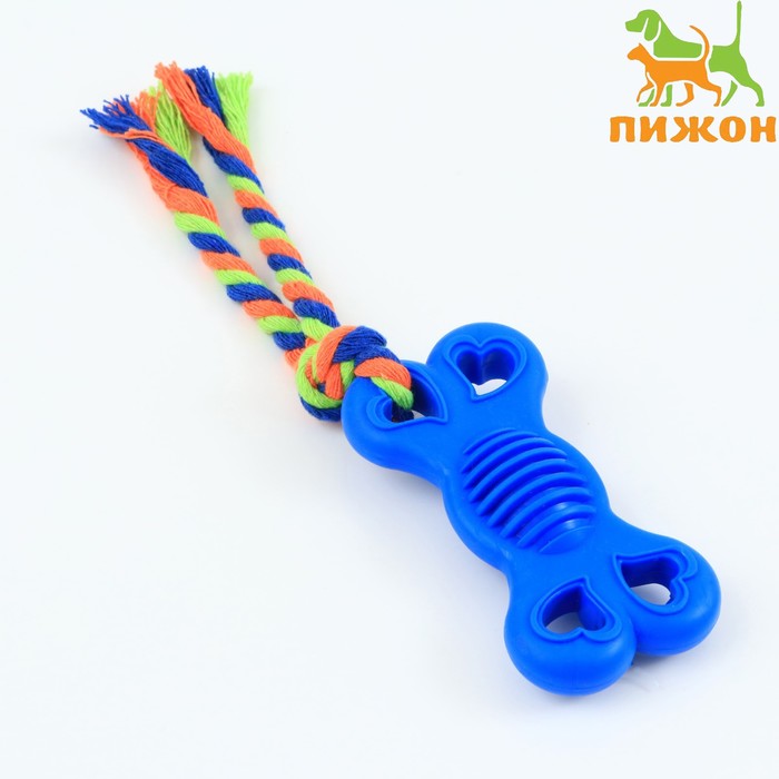 

Игрушка жевательная с канатом "Косточка на привязи", 9,5 см, синяя