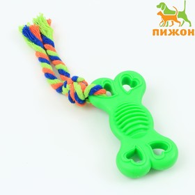 Игрушка жевательная с канатом "Косточка на привязи", 9,5 см, зелёная