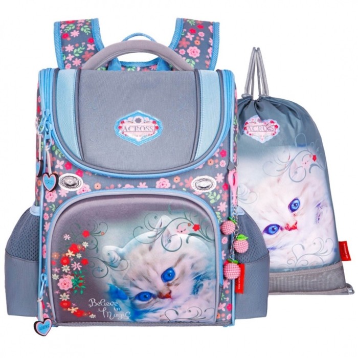 Ранец школьный Стандарт, раскладной, 35×22×12 см, Across 191, наполнение: мешок, серый ACR22-191-9 - Фото 1