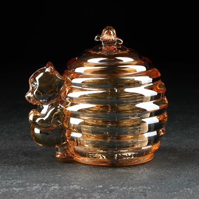 Баночка стеклянная для мёда и варенья «Медвежонок», 240 мл, 9×11,5 см, цвет золотой