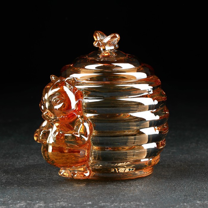 Баночка стеклянная для мёда и варенья «Медвежонок», 240 мл, 9×11,5 см, цвет золотой - фото 1900151358