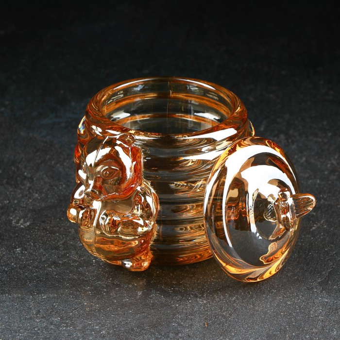 Баночка стеклянная для мёда и варенья «Медвежонок», 240 мл, 9×11,5 см, цвет золотой - фото 1900151359