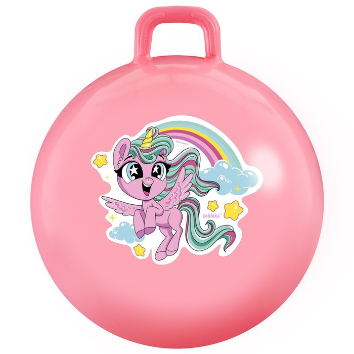 Мяч прыгун с ручками "Единорожка" 55 см, 480 гр, цвет розовый - Фото 1