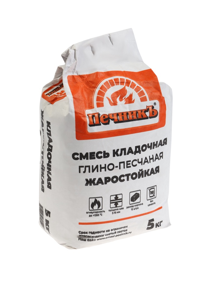 Смесь кладочная глино-песчаная жаростойкая "Печникъ" 5,0 кг - Фото 1