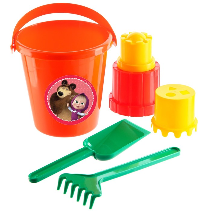 Песочный набор в рюкзаке, Маша и Медведь, грабли, совок, 3 формочки, ведёрко 1 л 54904