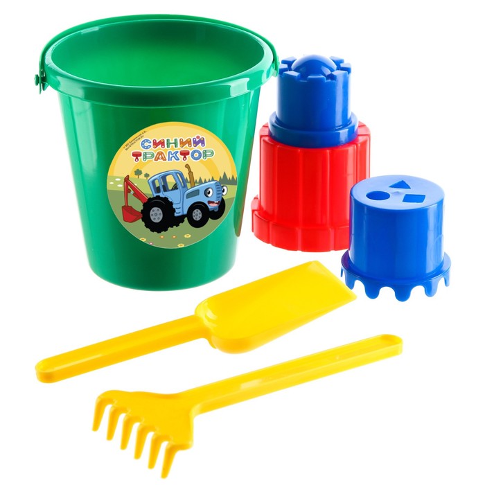 Песочный набор в рюкзаке, Синий трактор, грабли, совок, 3 формочки, ведёрко 1 л 54905