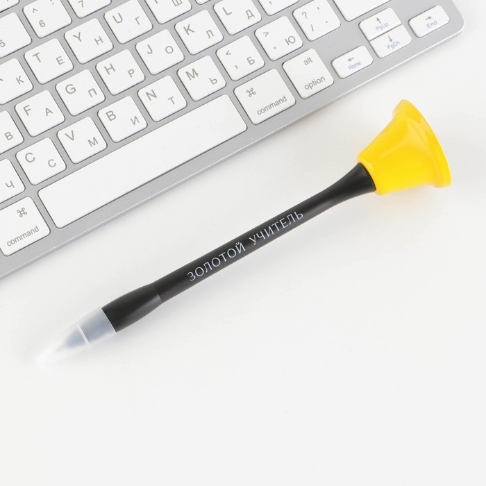 Ручка-колокольчик на подложке «Золотой учитель», пластик, синяя паста, 0.8 мм - фото 1904558018