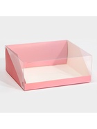 Коробка кондитерская с пластиковой крышкой, упаковка, «Розовый», 25 х 22,5 х 10 см 7689858