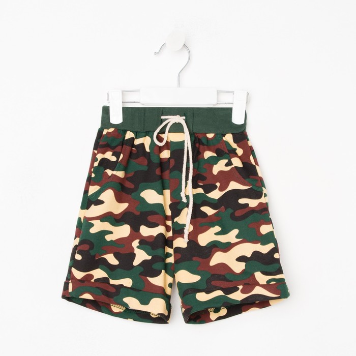 Шорты для мальчика, цвет тёмно-зелёный/камуфляж, рост 122 см - Фото 1
