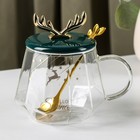 Кружка «Бэмби», 350 мл, с керамической крышкой и ложкой, стекло - Фото 1