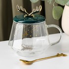 Кружка «Бэмби», 350 мл, с керамической крышкой и ложкой, стекло - Фото 2