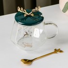 Кружка «Бэмби», 350 мл, с керамической крышкой и ложкой, стекло - Фото 3