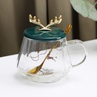 Кружка «Бэмби», 350 мл, с керамической крышкой и ложкой, стекло - Фото 5