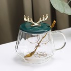 Кружка «Бэмби», 350 мл, с керамической крышкой и ложкой, стекло - Фото 6