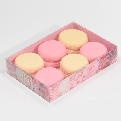Кондитерская упаковка, коробка для макарун с PVC крышкой, Live love laugh, 18 х 12 х 3.5 см