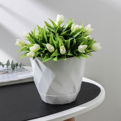 Горшок для цветов с поддоном Laurel, 1.3 л, d=14.5 см, h=12.5 см, пластиковый, белый