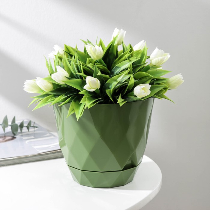 Горшок для цветов с поддоном Laurel, 1,3 л, d=14,5 см, h=12,5 см, цвет зелёный - Фото 1