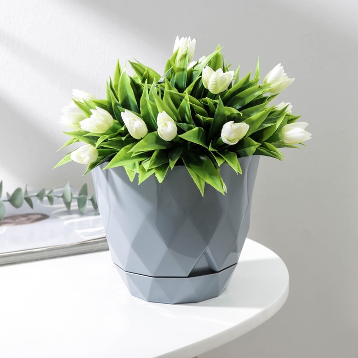 Горшок для цветов с поддоном Laurel, 1,3 л, d=14,5 см, h=12,5 см, цвет серый - Фото 1