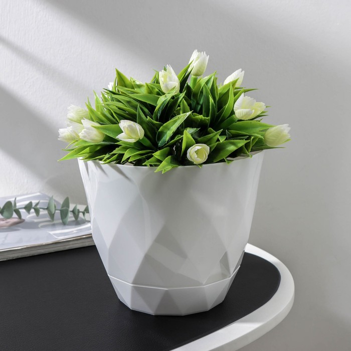 Горшок для цветов с поддоном Laurel, 2.3 л, d=17.5 см, h=15 см, пластиковый, белый - Фото 1