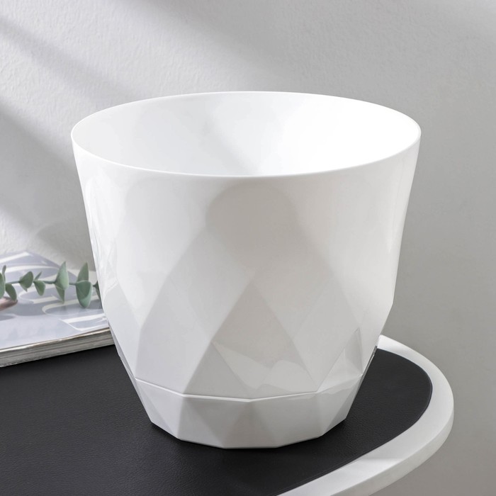 Горшок для цветов с поддоном Laurel, 4.5 л, d=22 см, h=19 см, пластиковый, белый - Фото 1