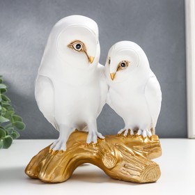 Сувенир полистоун "Белые совы на золотой коряге" 19х12х16 см