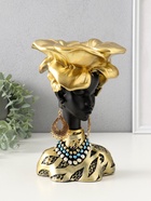 Фигурка-подставка для мелочей «Бюст. Девушка из Африки», полистоун, чёрный с золотом, 23×15×15 см - Фото 1