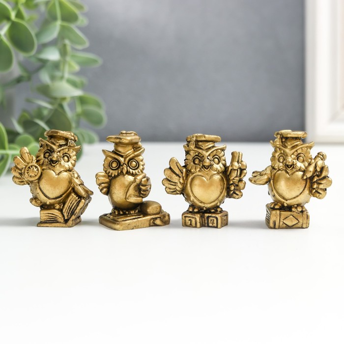 Набор фигурок «Учёные совушки», 4 шт., полистоун под бронзу, 3.8×1.5×3 см - Фото 1