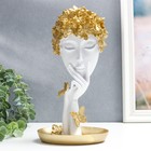 Сувенир полистоун подставка "Девушка с золотыми цветами в волосах" белый 28х14,5х10 см - фото 3361373