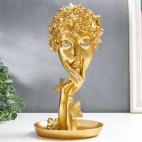 Сувенир полистоун подставка "Девушка с золотыми цветами в волосах" золото 29,5х14,5х10 см