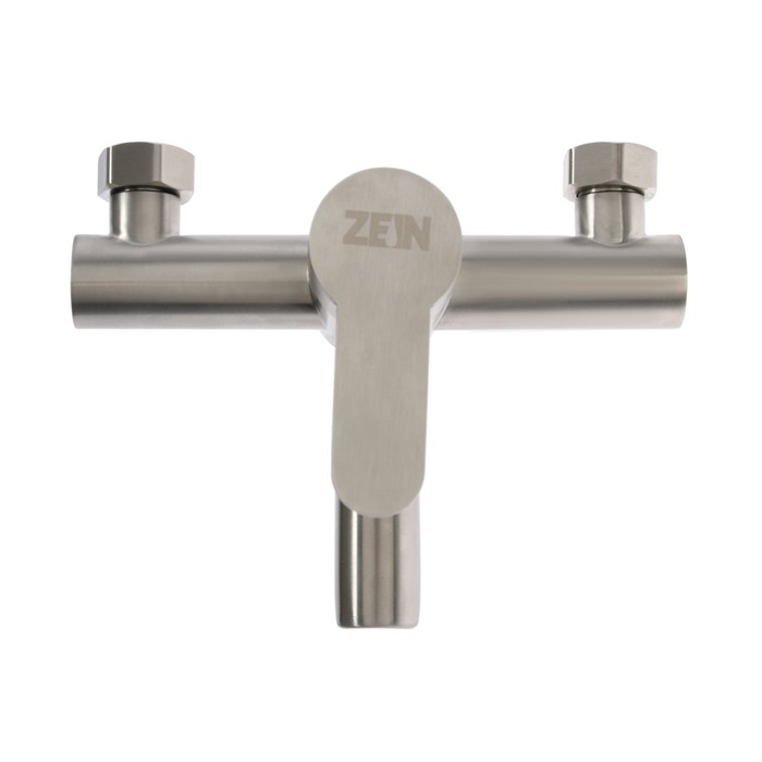 Смеситель для ванны ZEIN ZS5, короткий излив, с душевым набором, нержавеющая сталь, сатин - фото 18554335