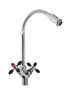 Смеситель для кухни ZEIN ZC2029, гибкий излив, кран-букса латунь 1/2", черный/хром - Фото 2