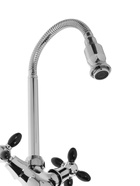 Смеситель для кухни ZEIN ZC2029, гибкий излив, кран-букса латунь 1/2", черный/хром - Фото 4