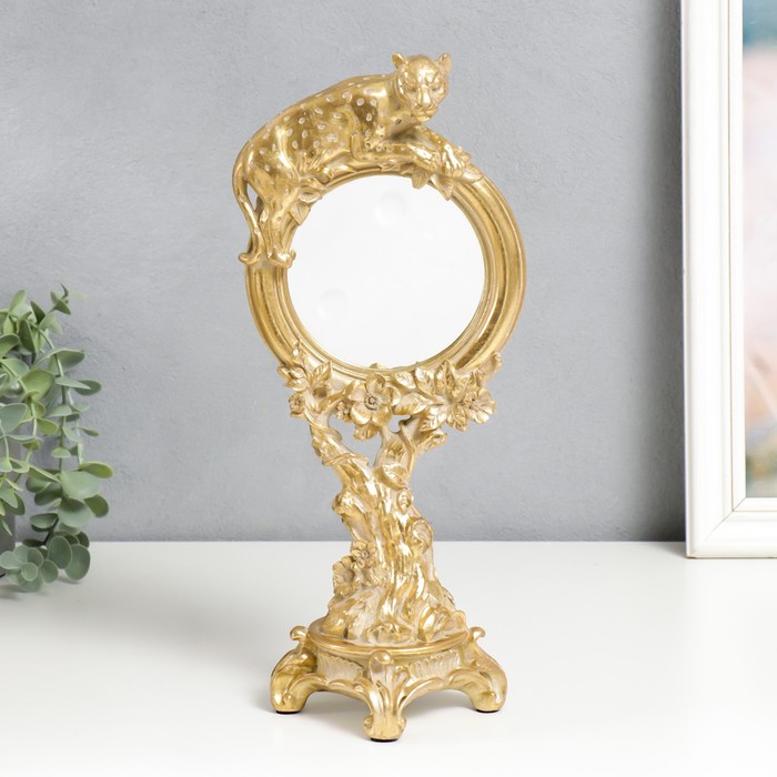Сувенир полистоун зеркало "Золотой ягуар" 31,2х14 см - фото 2654003