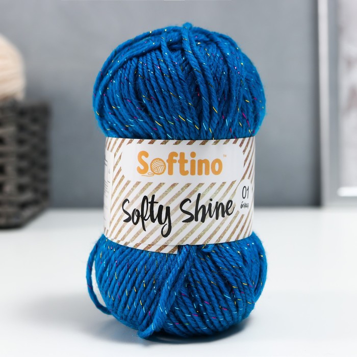 Пряжа для вязания спицами, крючком 70% акрил, 30% шёлк Softino Softy Shine, 50 г, 85 м, цвет 34 тёмно-синяя - Фото 1