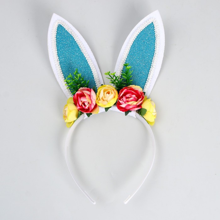 Карнавальный ободок «Заяц» с цветочками - Фото 1