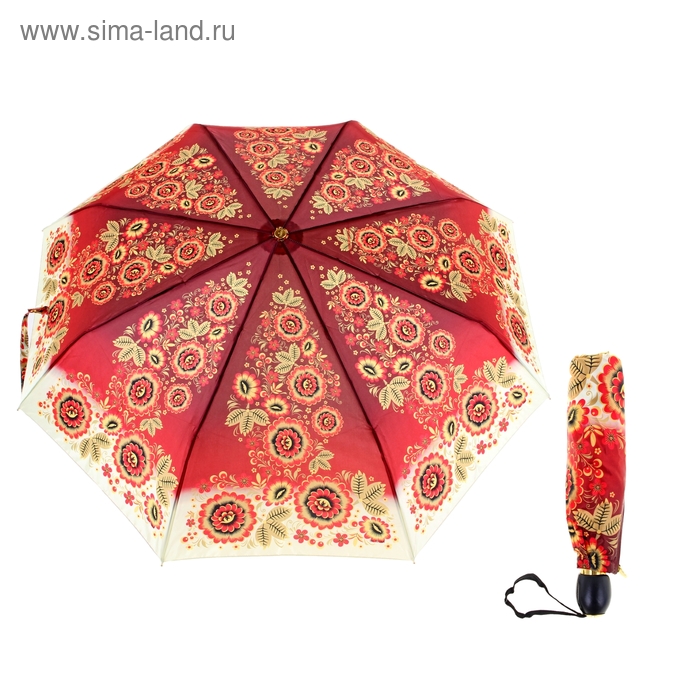 Зонт автоматический "Хохлома", R=58см, цвет бордовый - Фото 1