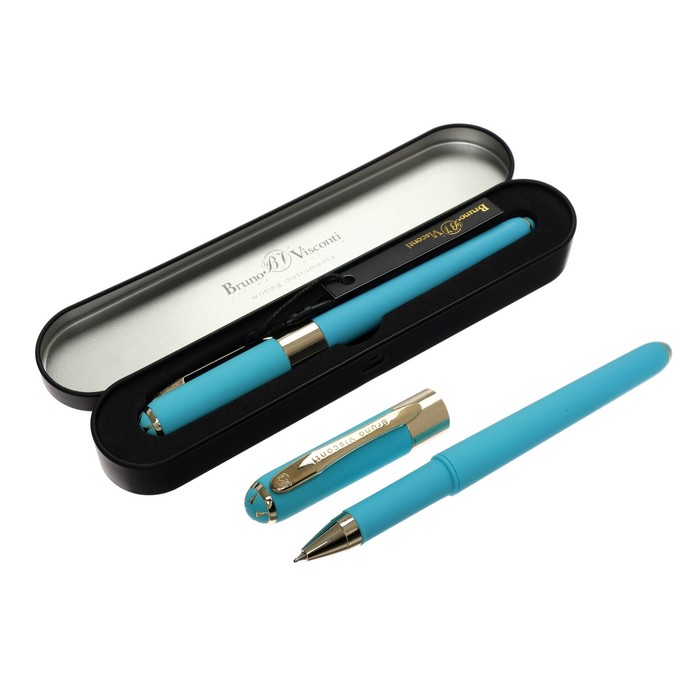Ручка шариковая, 0.5 мм, Bruno Visconti MONACO, стержень синий, корпус небесно-голубой, в металлическом футляре - фото 2683345