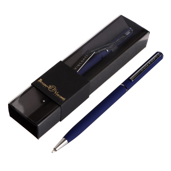 Ручка шариковая поворотная, 0.7 мм, Bruno Visconti Palermo, стержень синий, тёмно-синий металлический корпус, в футляре - Фото 1