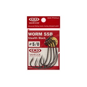 Офсетные крючки VANFOOK Worm-55B Flat, крючок № 2/0, черный, 6 шт., набор, 02995